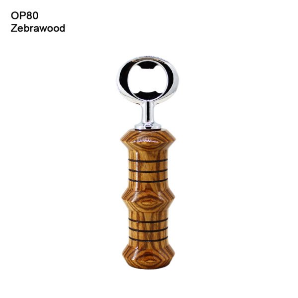 Bottle opener, chrome, zebrawood