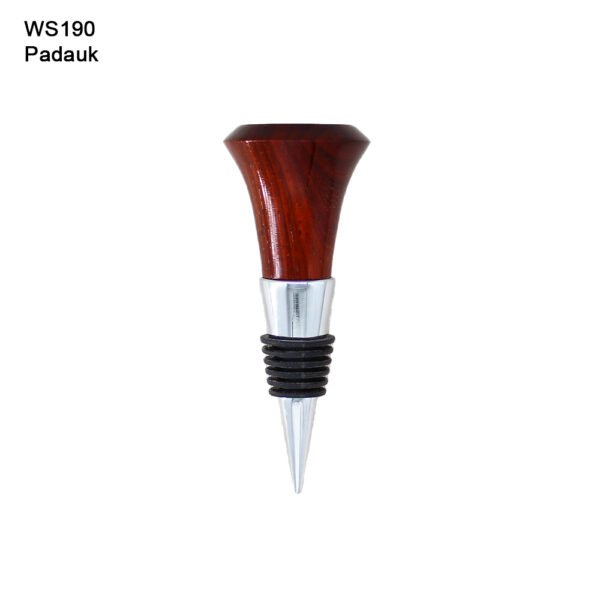 wine bottle stopper, padauk, chrome